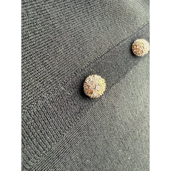 St. John Basics Black Santana Knit Cardigan Jacket Sweater 12 Rhinestone Buttons - Picture 2 of 6